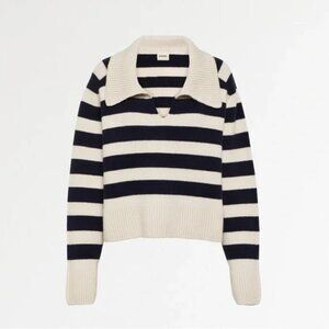 Khaite Franklin Stripe Collared Cashmere Sweate Size S